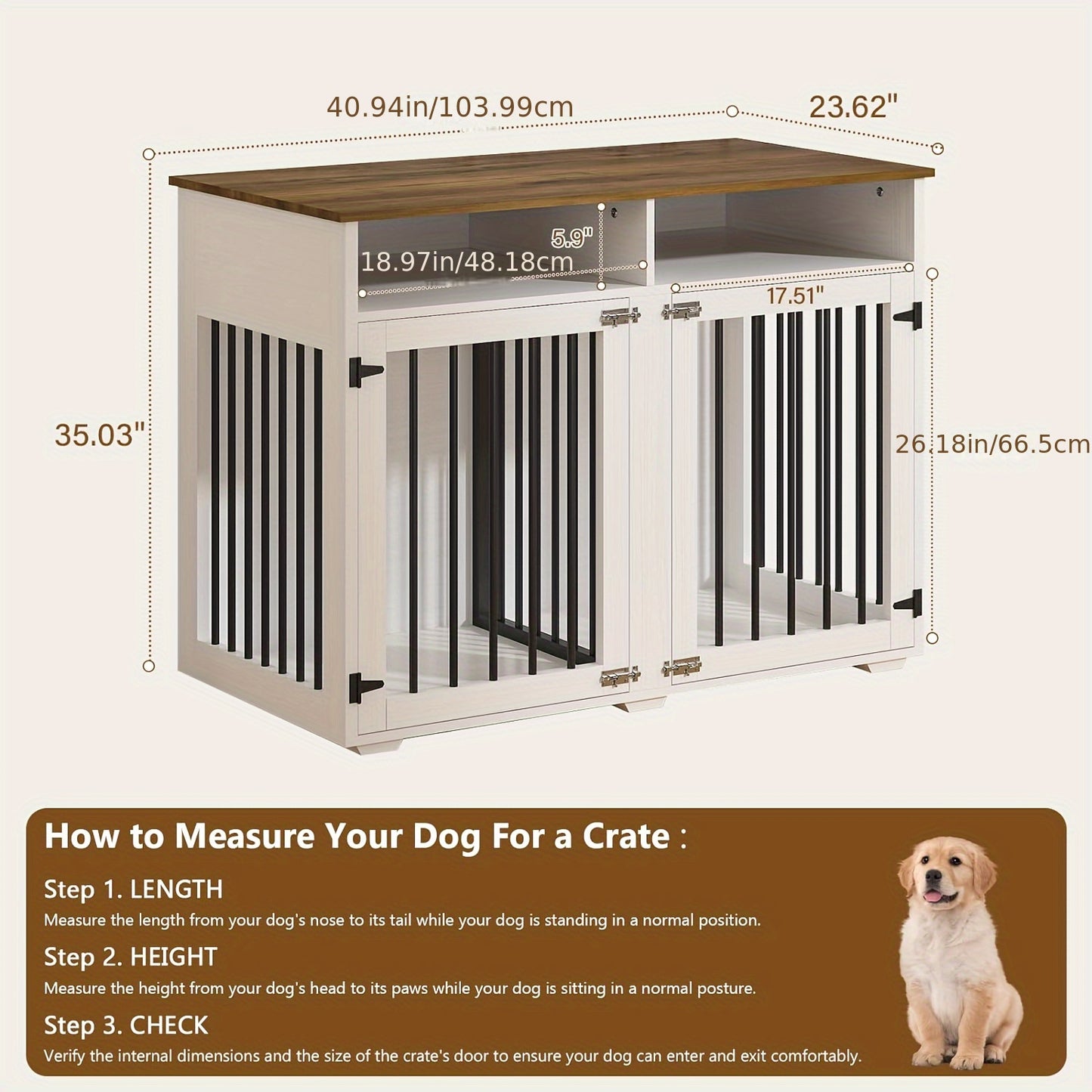 Farmhouse-Style Iron Dog Crate End Table with Divider.