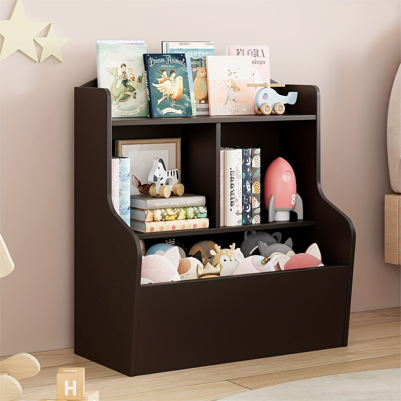 Bookcase And Toy Storage Cabinet, 3-Tier Shelf With Organizer.