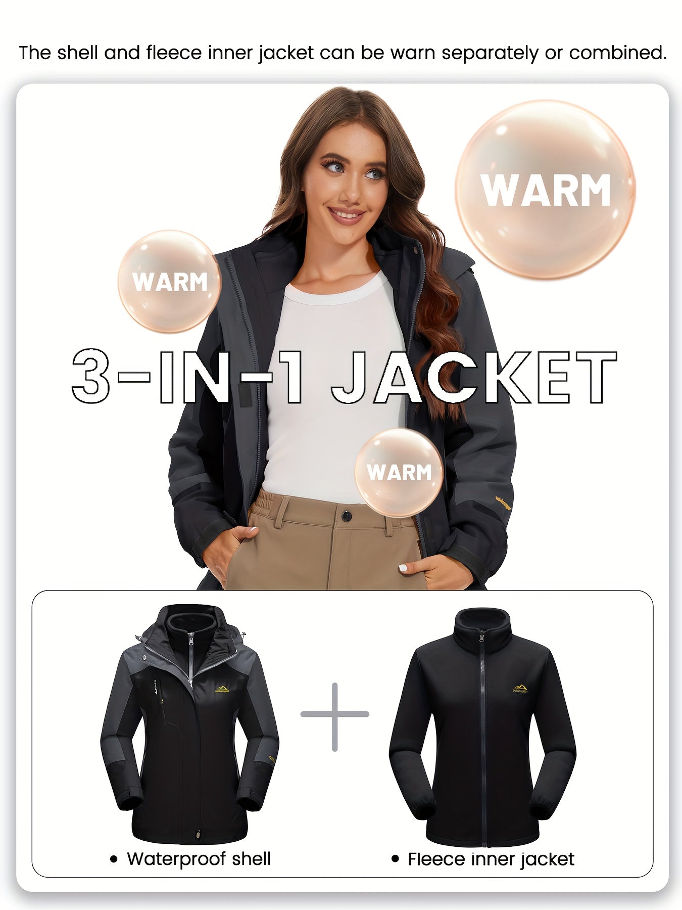 Women’s 3-in-1 Ski Jacket with Detachable Fleece Liner
