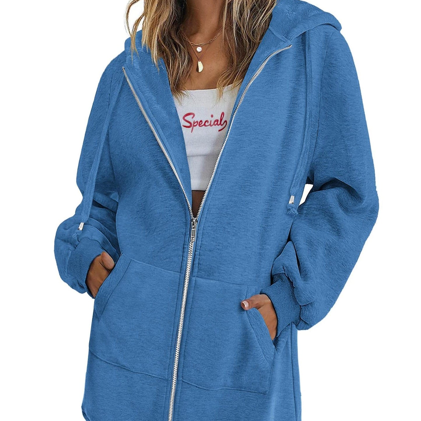 Long Sleeve Lightweight Fleece Zip Up Hoodies For Women