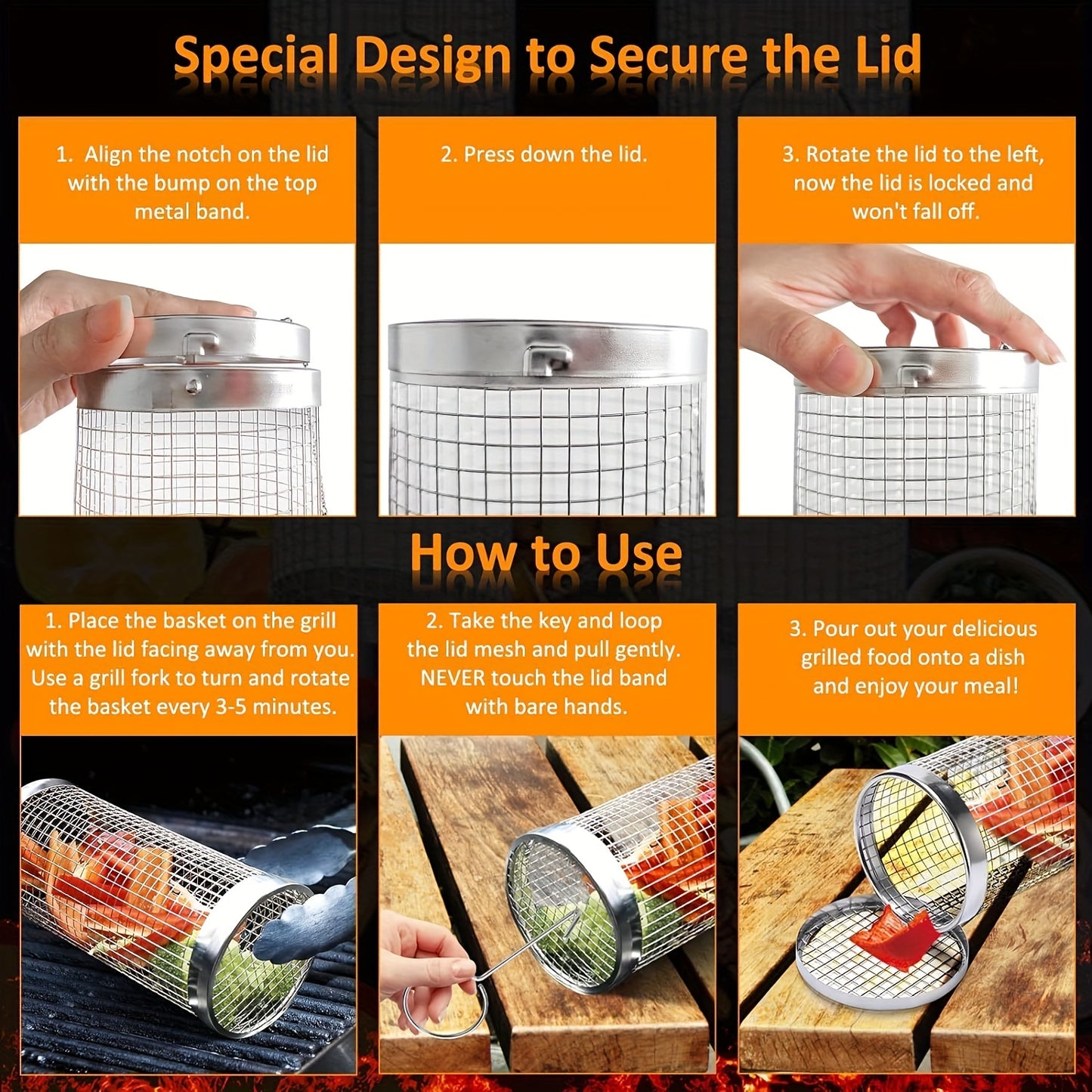 3 Grill Basket SKLJ01/ SKL04/ SKL-D2 Grill Baskets with Firm Lid
