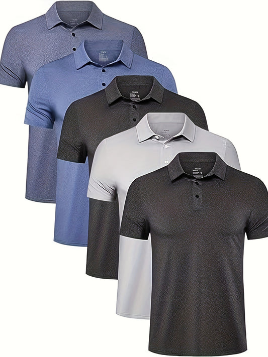5 Pack Men's Polo Shirts - Quick Dry, Short Sleeve,