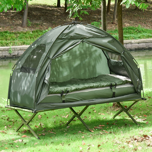 Elevated Tent with Sleeping Bag, Thick Air Mattress Pad.