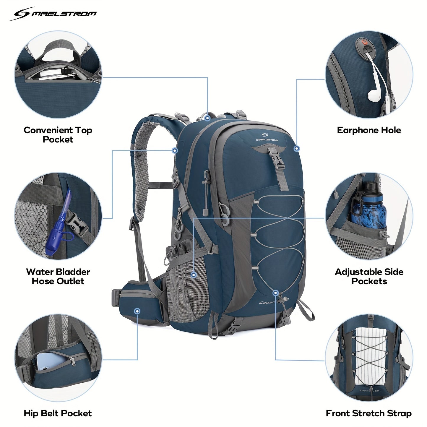 Hiking, Camping Backpack, 50L With Rain Cover Lightweight.