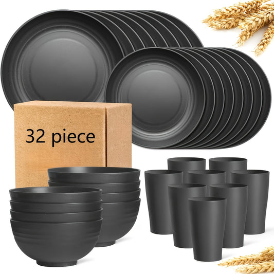 32pcs Kitchen Plastic Camping Tableware Set, 8 People,