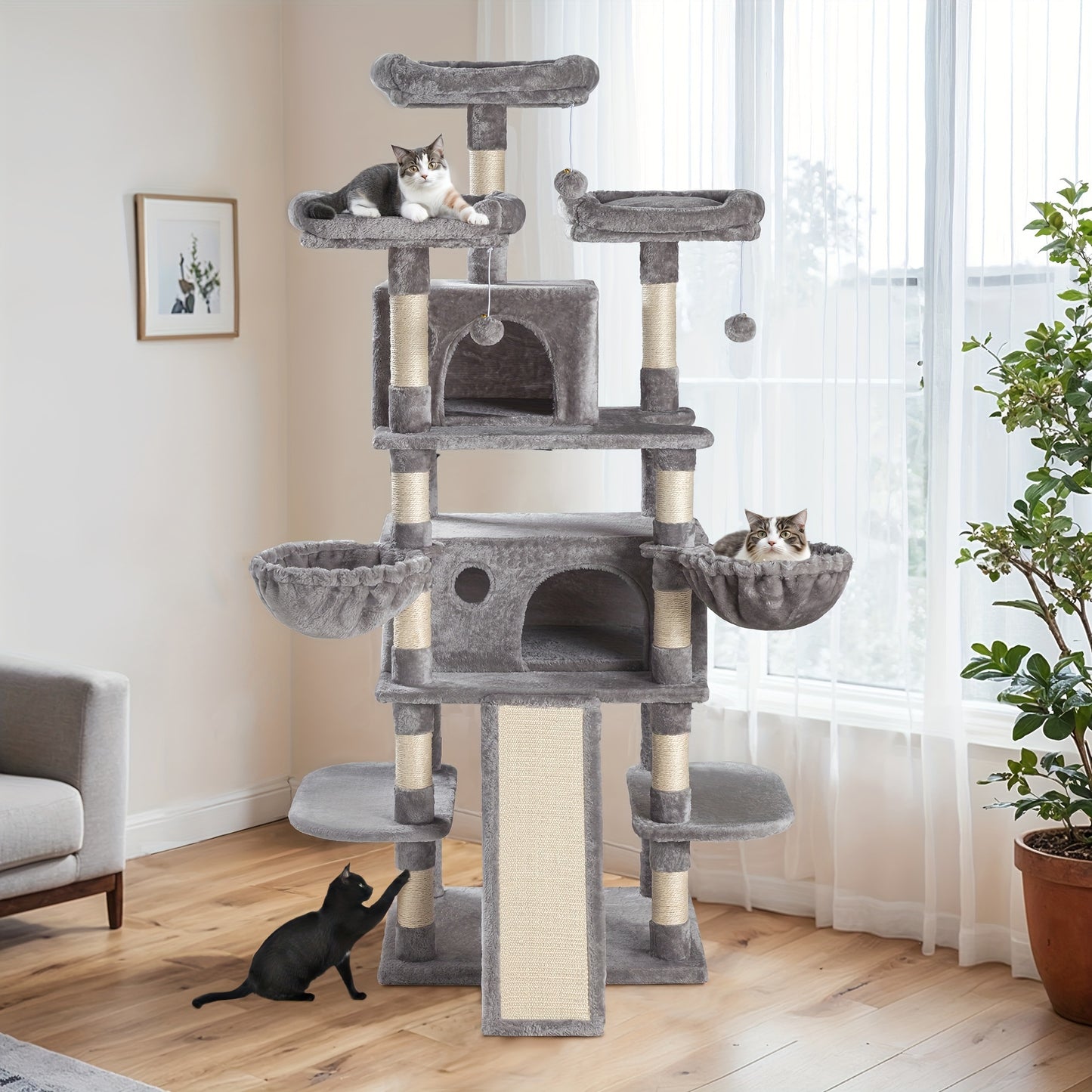 68-Inch Multi-Level Cat Tree Tower for Large Cats