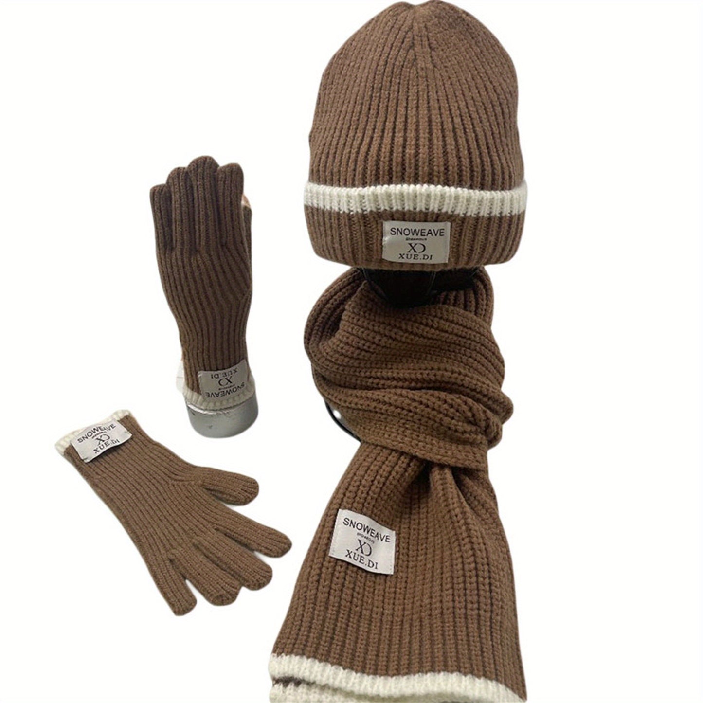 3pcs Winter Set for Men & Women: Thick Knit Beanie, Scarf & Gloves