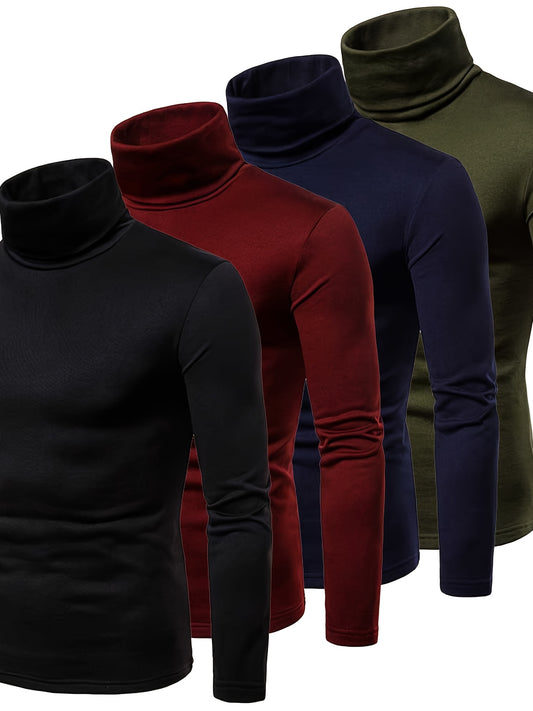 Men Thermal Pullover, Turtleneck Slim Fit Stretch T-shirt.