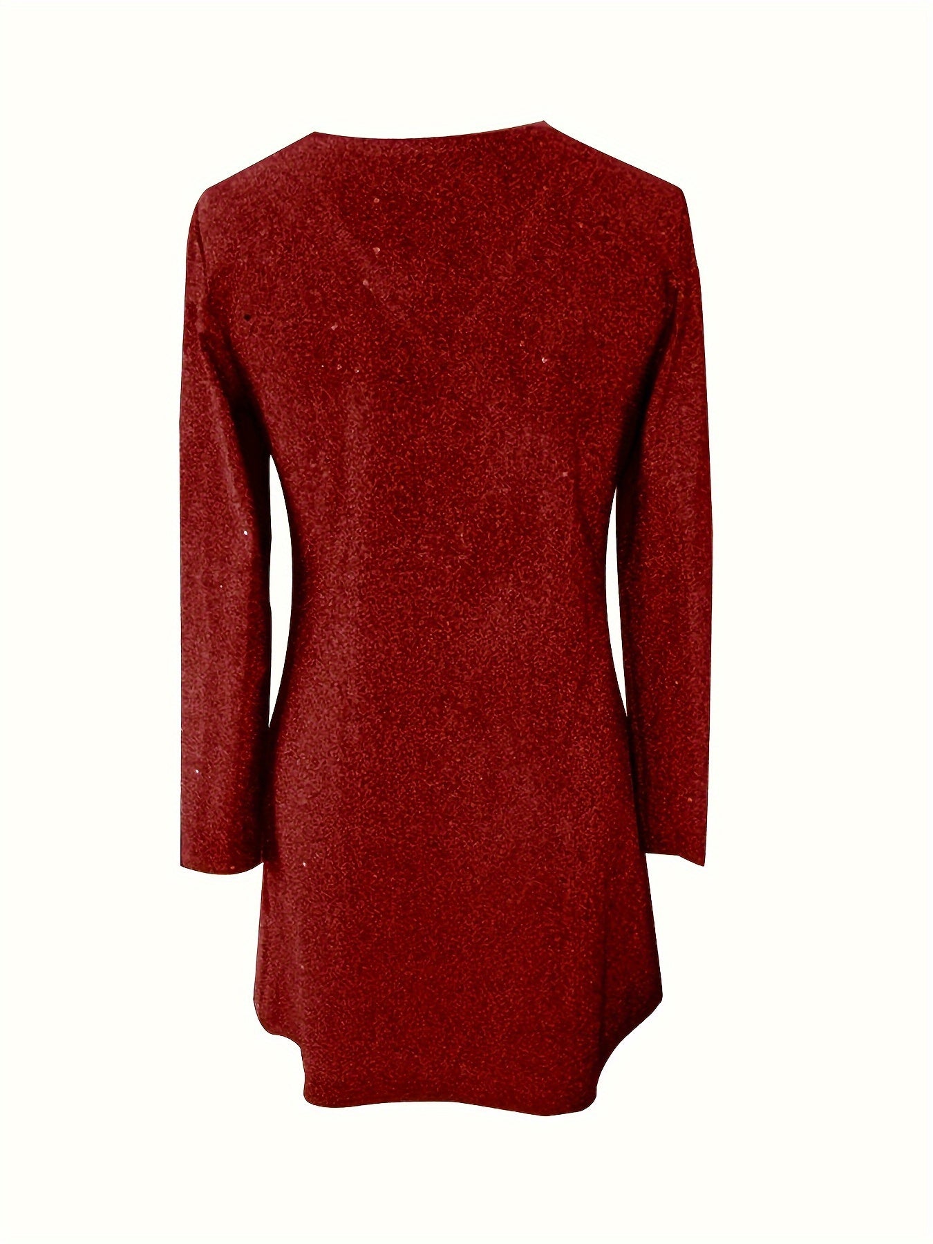 Elegant Red Sequin V-Neck Long Sleeve Dress.