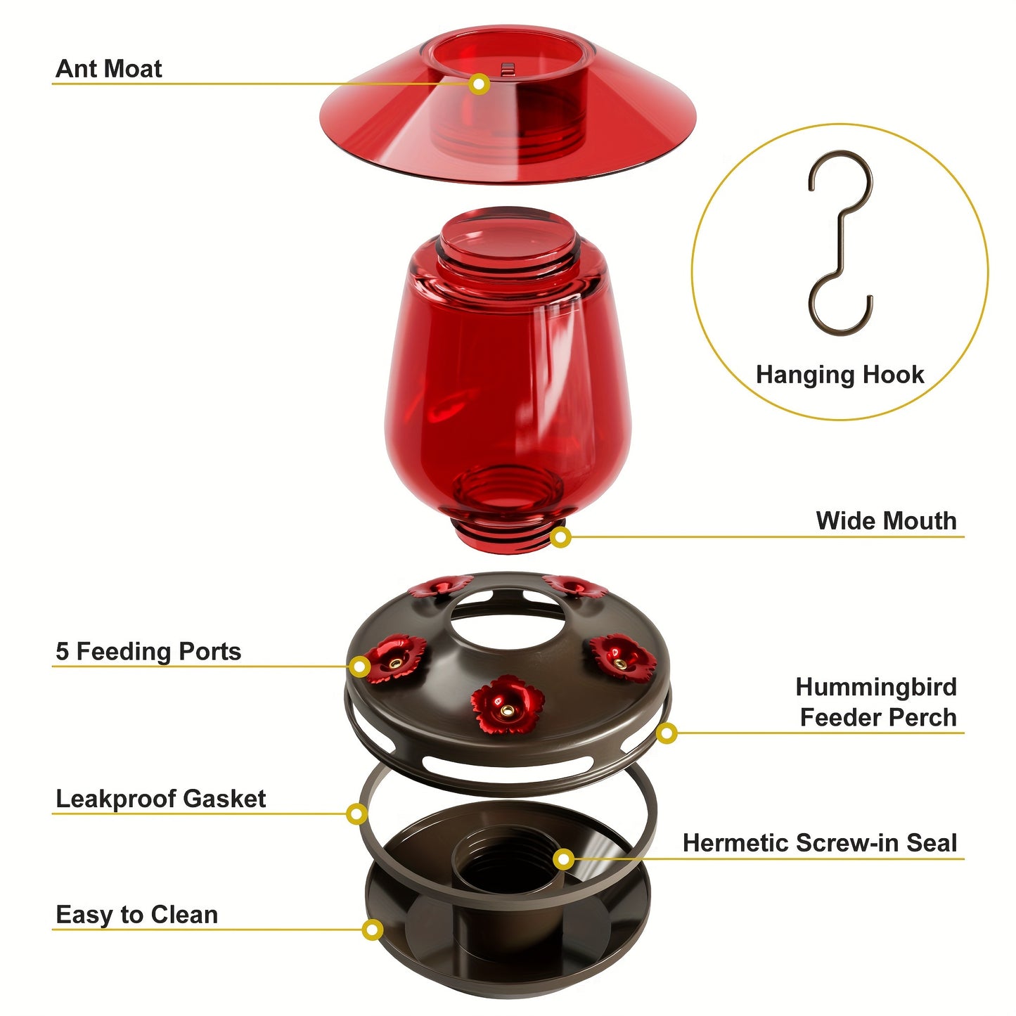 16 Ounces Glass Hummingbird Feeder For Outdoors.