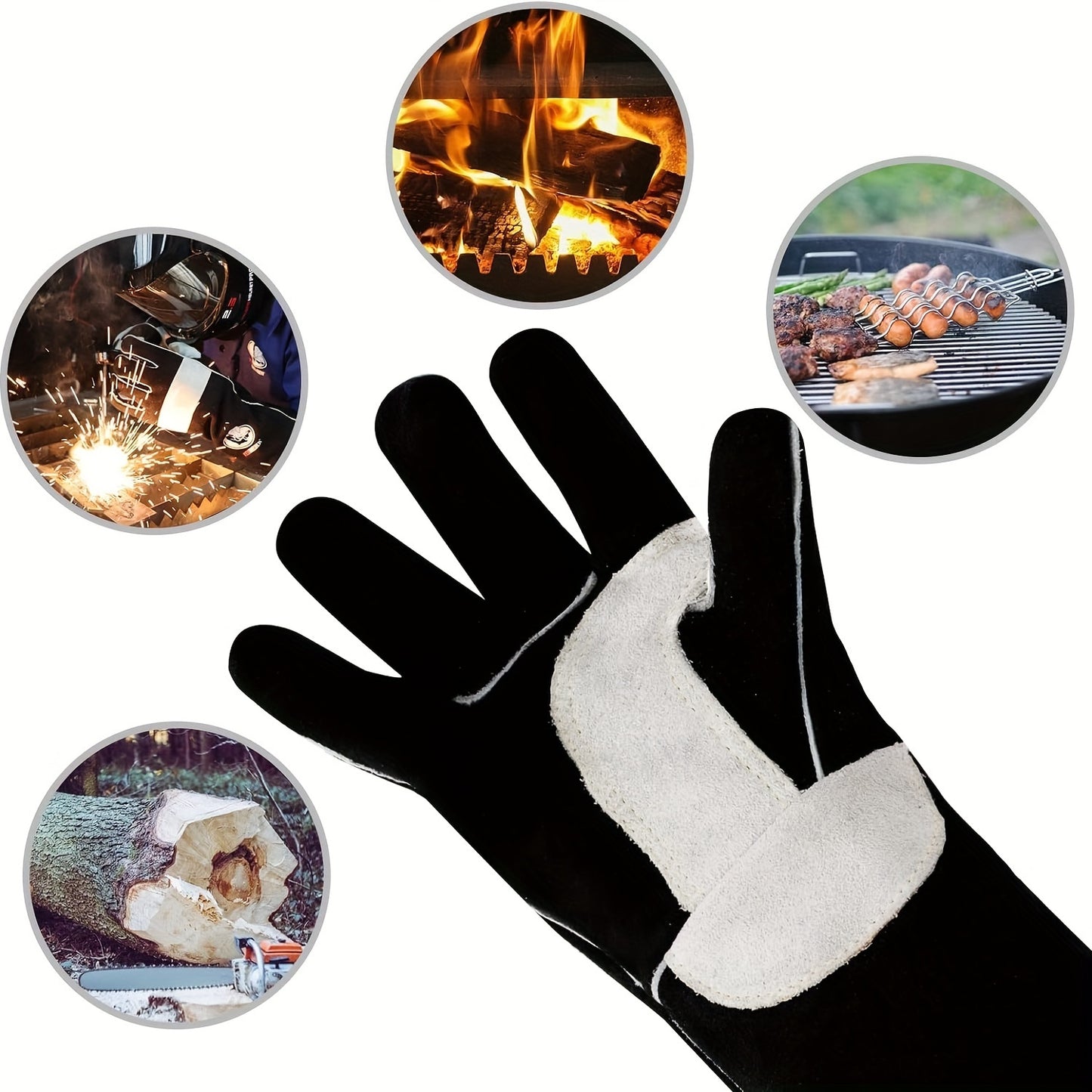 Heat Resistant Leather Work Gloves, BBQ, Kitchen