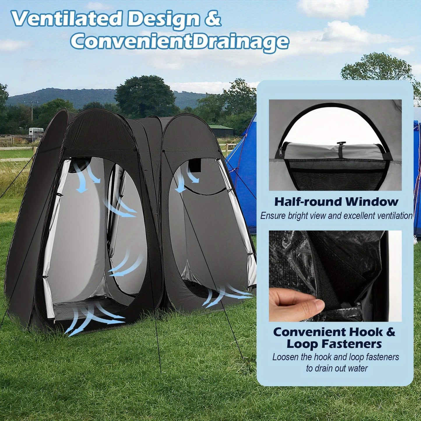 2 Room Instant Pop up Shelter Camping Shower Tent,