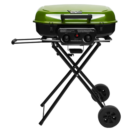 Portable 2 Burner Gas Grill with Cast Iron Grates Foldable Stand
