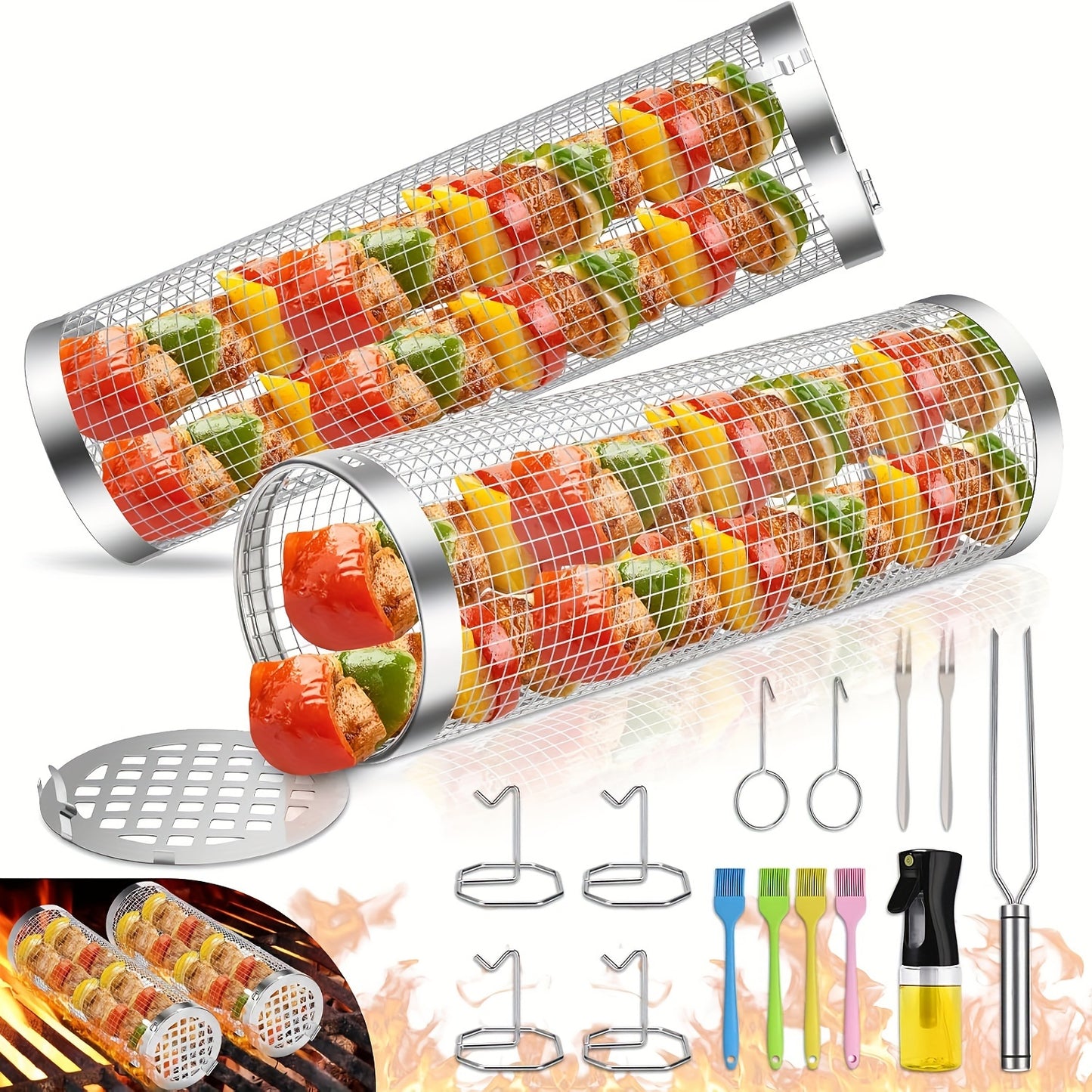 3 Sets - Grill Basket SKLJ01/ SKL04/ SKL-D2 Grill Baskets with Firm Lid