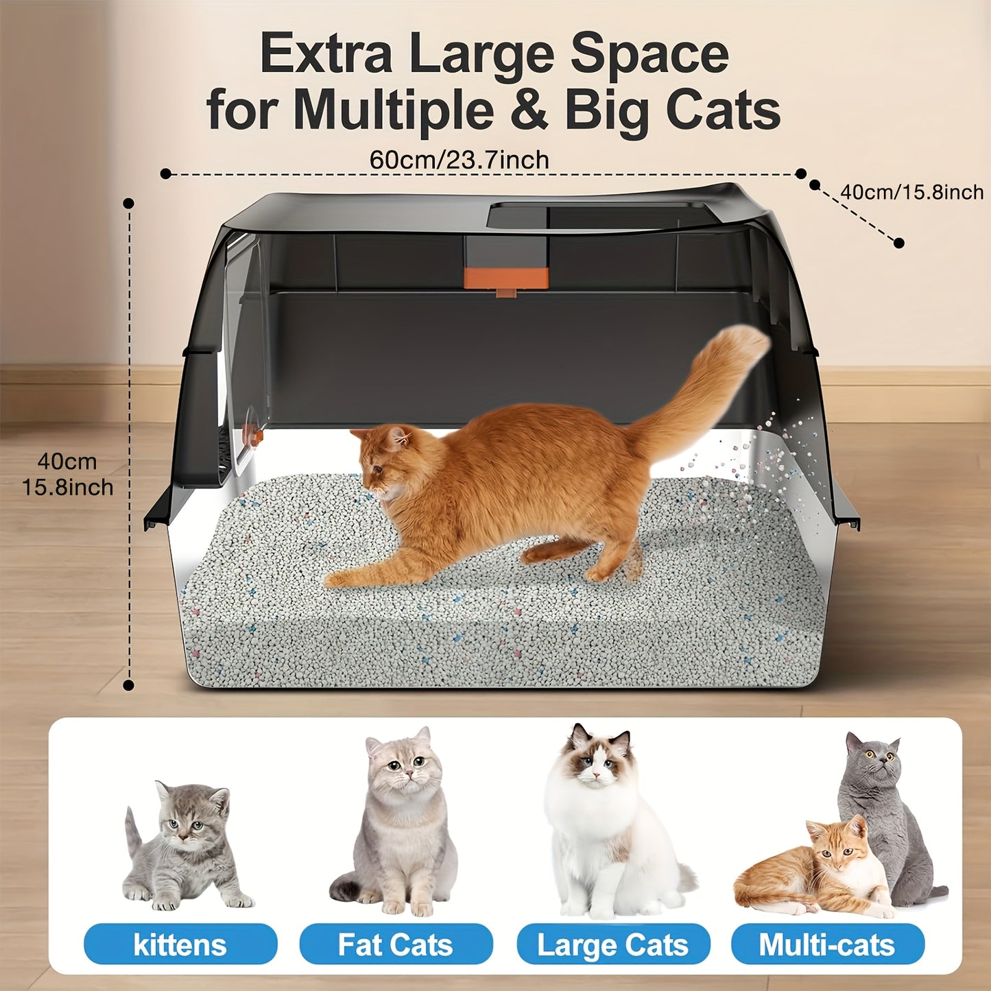 Extra-Large Stainless Steel Cat Litter Box with Lid - Dual Entry,