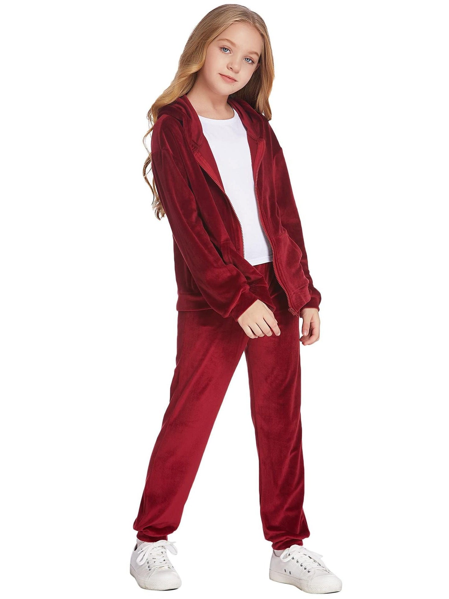2pcs Adorable Girls' Autumn/Winter Solid Color Hoodie and Pants.