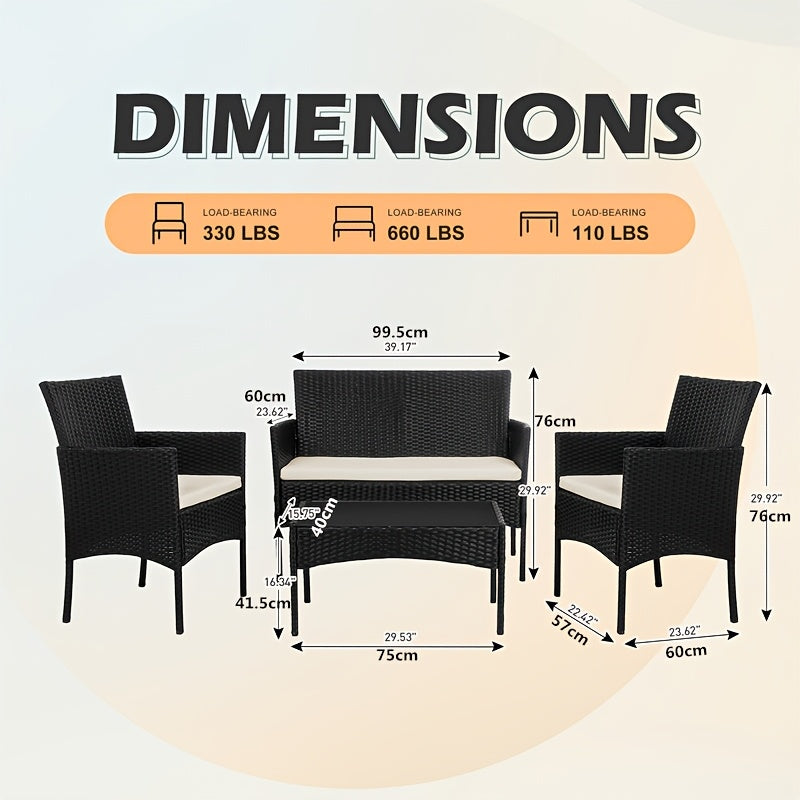 4pcs Outdoor Patio Furniture Sets, w/ Glass Coffee Table,