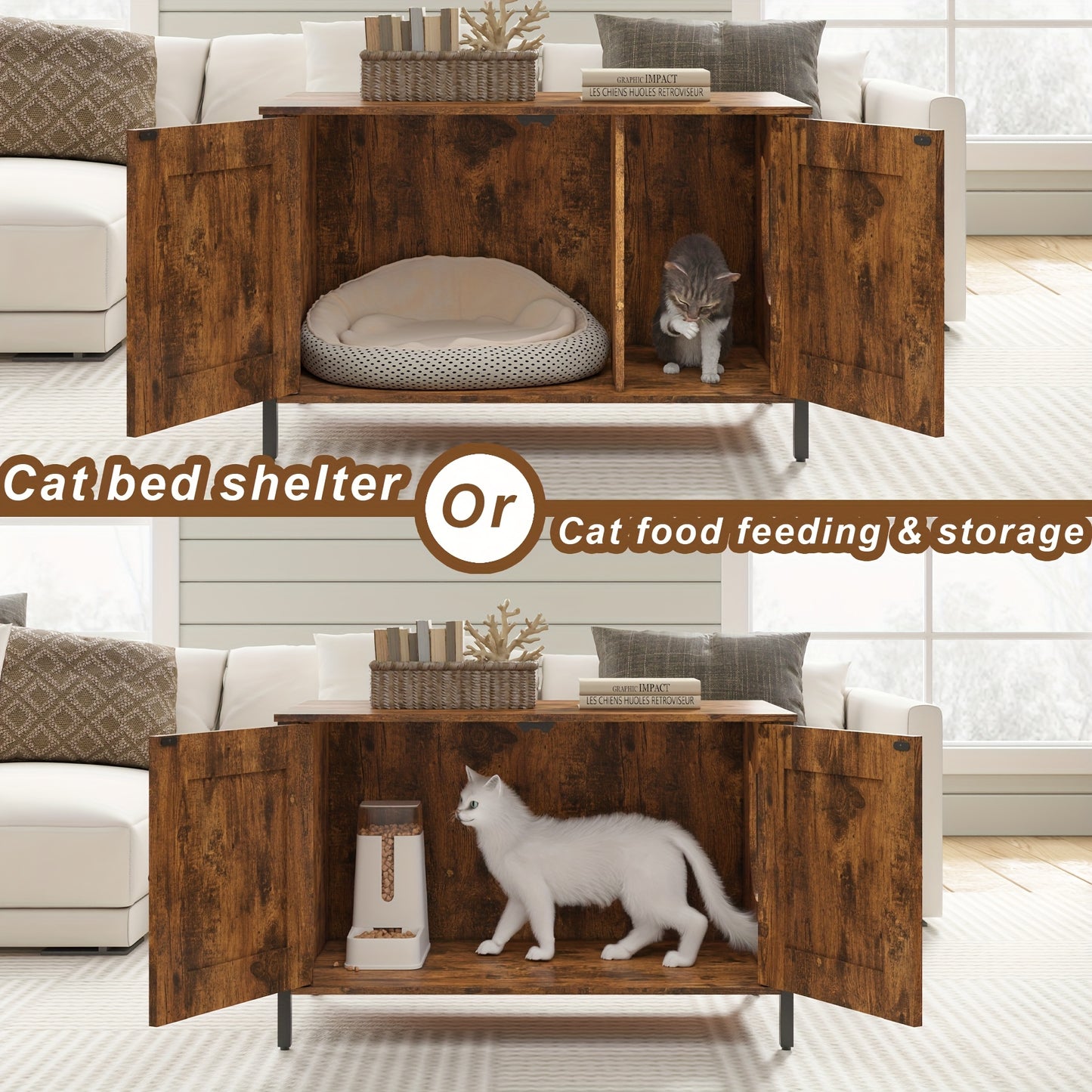 Hidden Cat Litter Box Enclosure with Removable Divider.