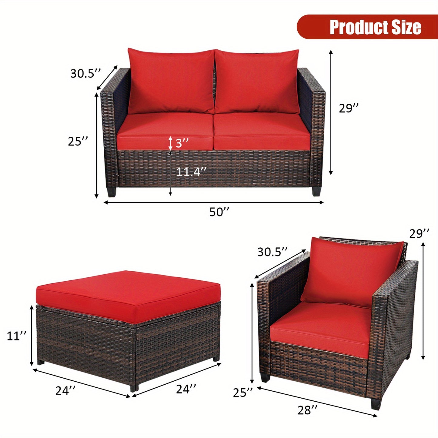5PCS Patio Furniture Set W/ Loveseat Sofa Ottoman.