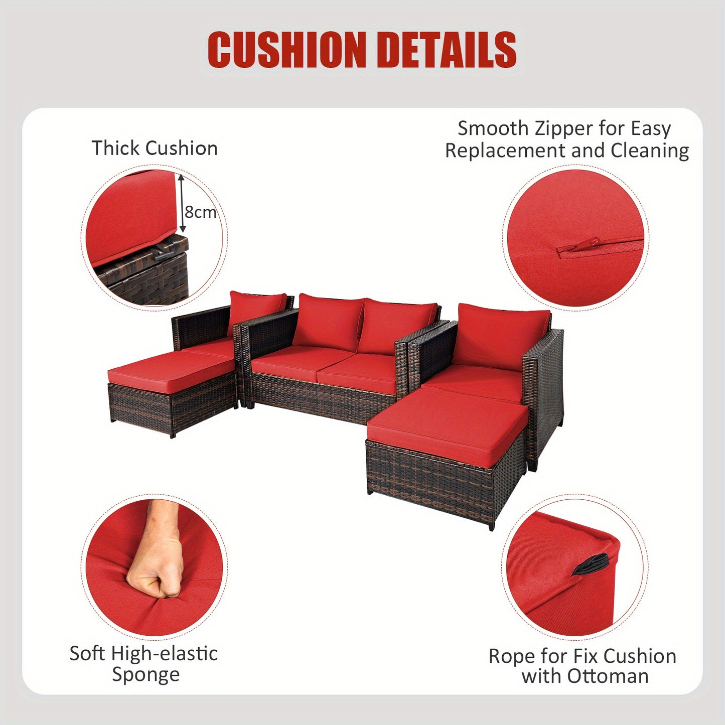 5PCS Patio Furniture Set W/ Loveseat Sofa Ottoman.
