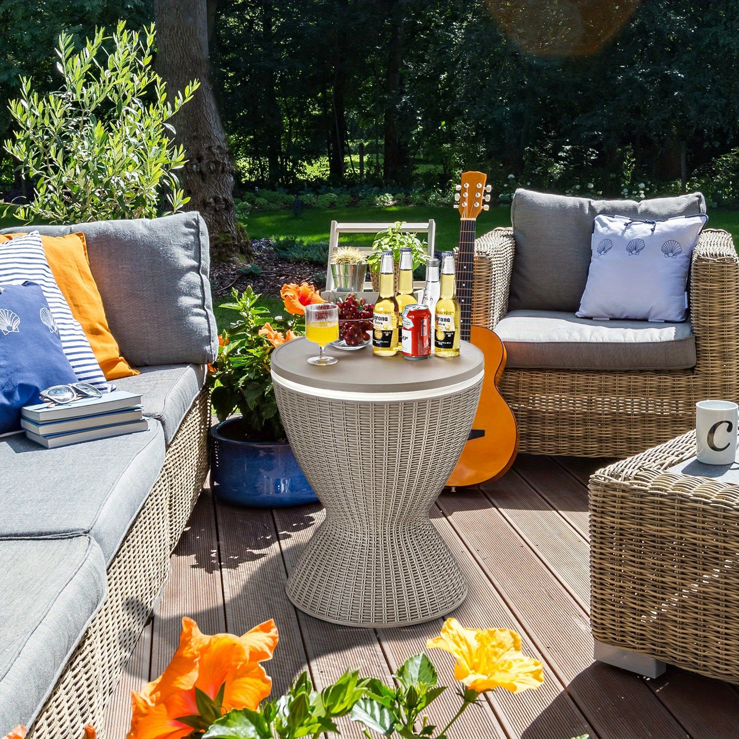 8 Gallon Rattan 3 in 1 Patio Cooler Bar Table.