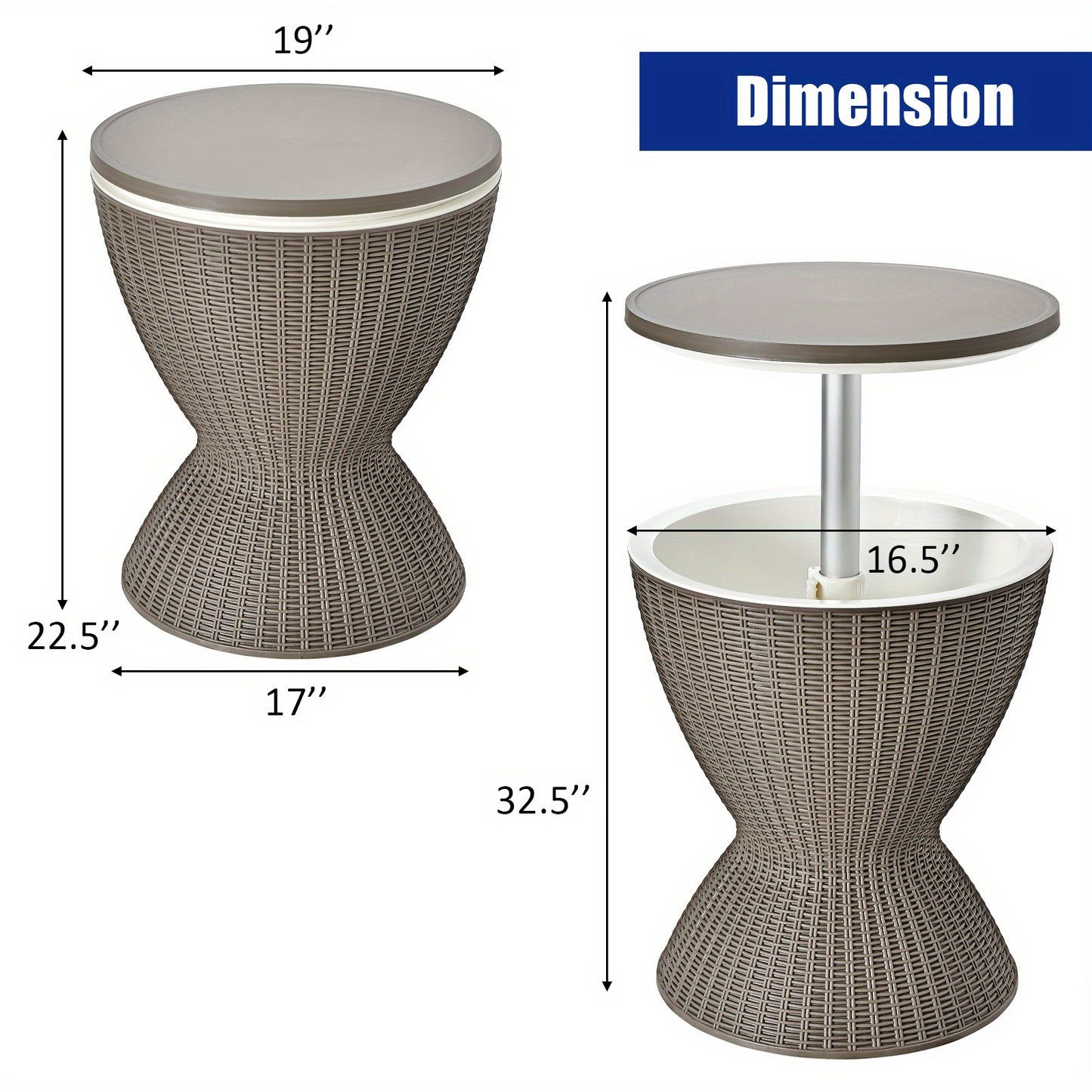 8 Gallon Rattan 3 in 1 Patio Cooler Bar Table.