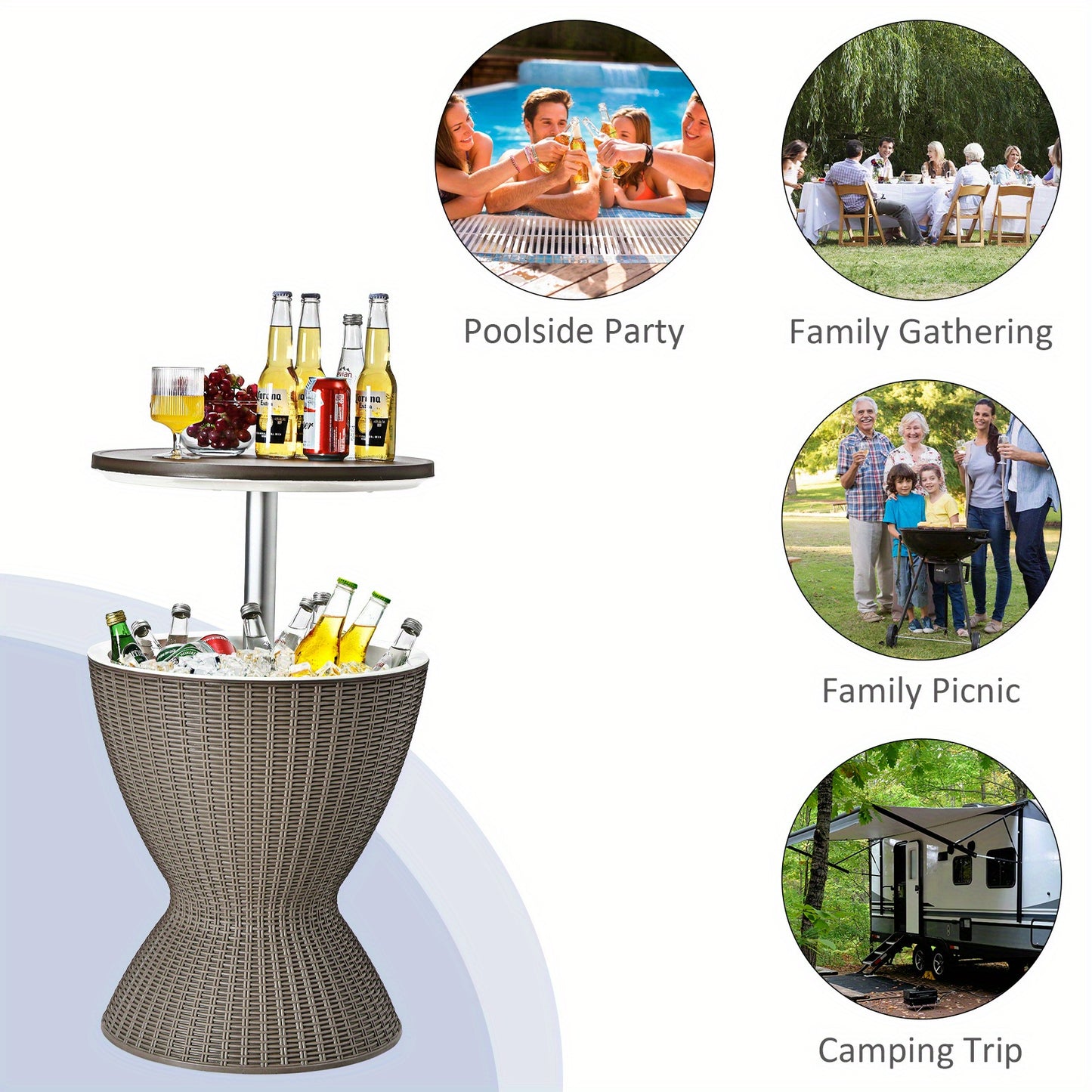 8 Gallon Rattan 3 in 1 Patio Cooler Bar Table.