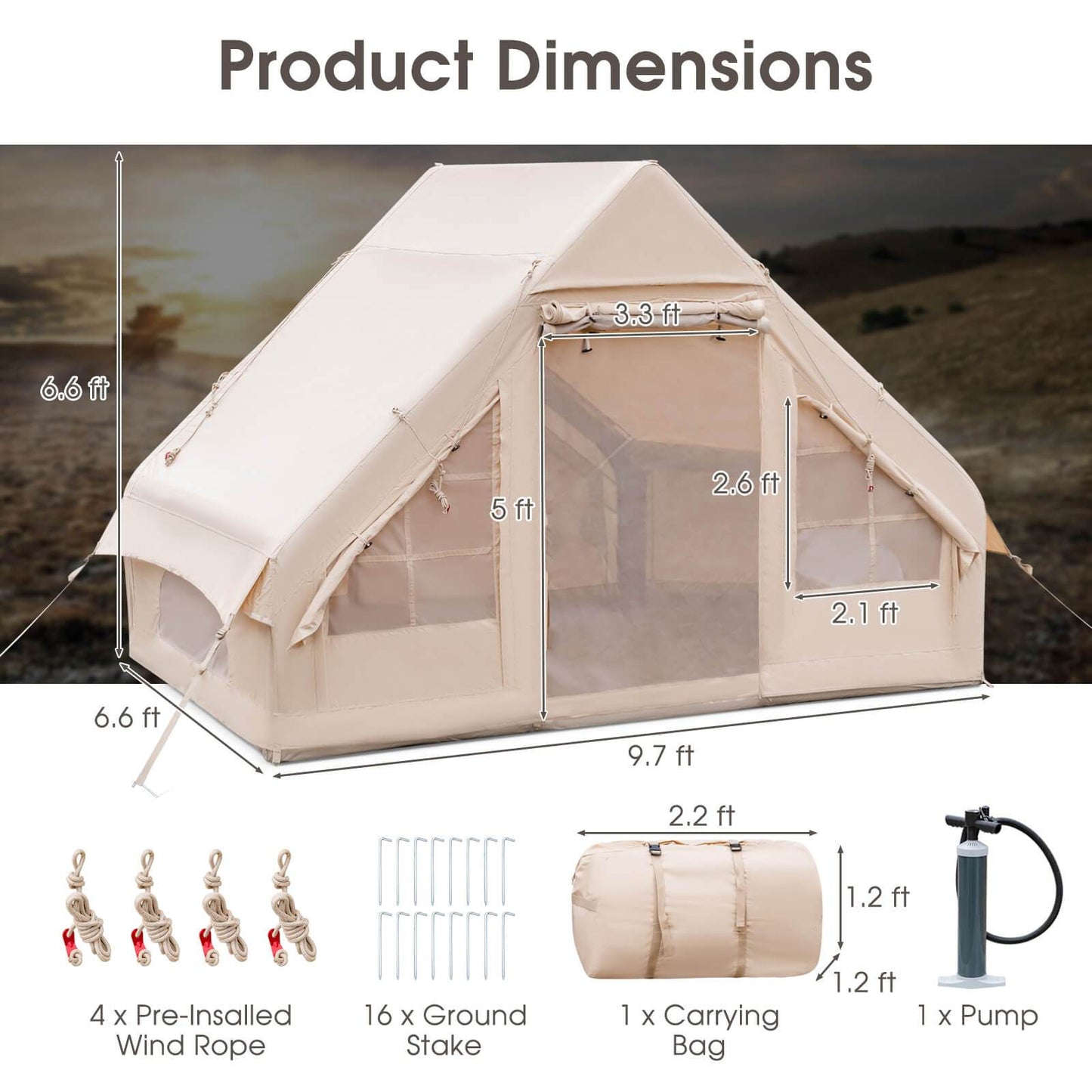 Inflatable Tent 2-6 People Glamping Family Camping
