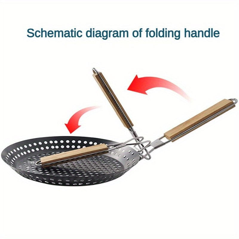 Stainless Steel BBQ Grill Basket with Folding Handle