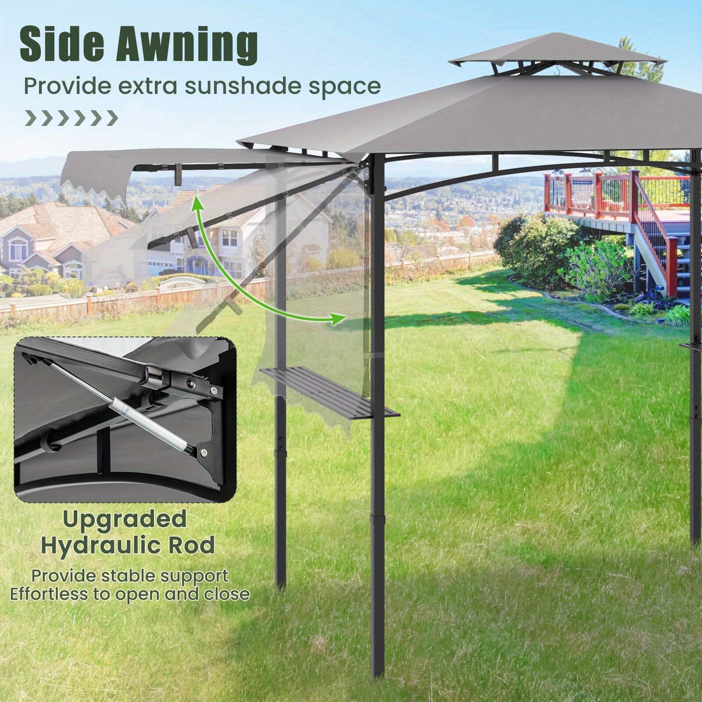 10.5 X 5 FT Double-Tiered Grill BBQ Gazebo w/ Side Awning and 2 Shelves
