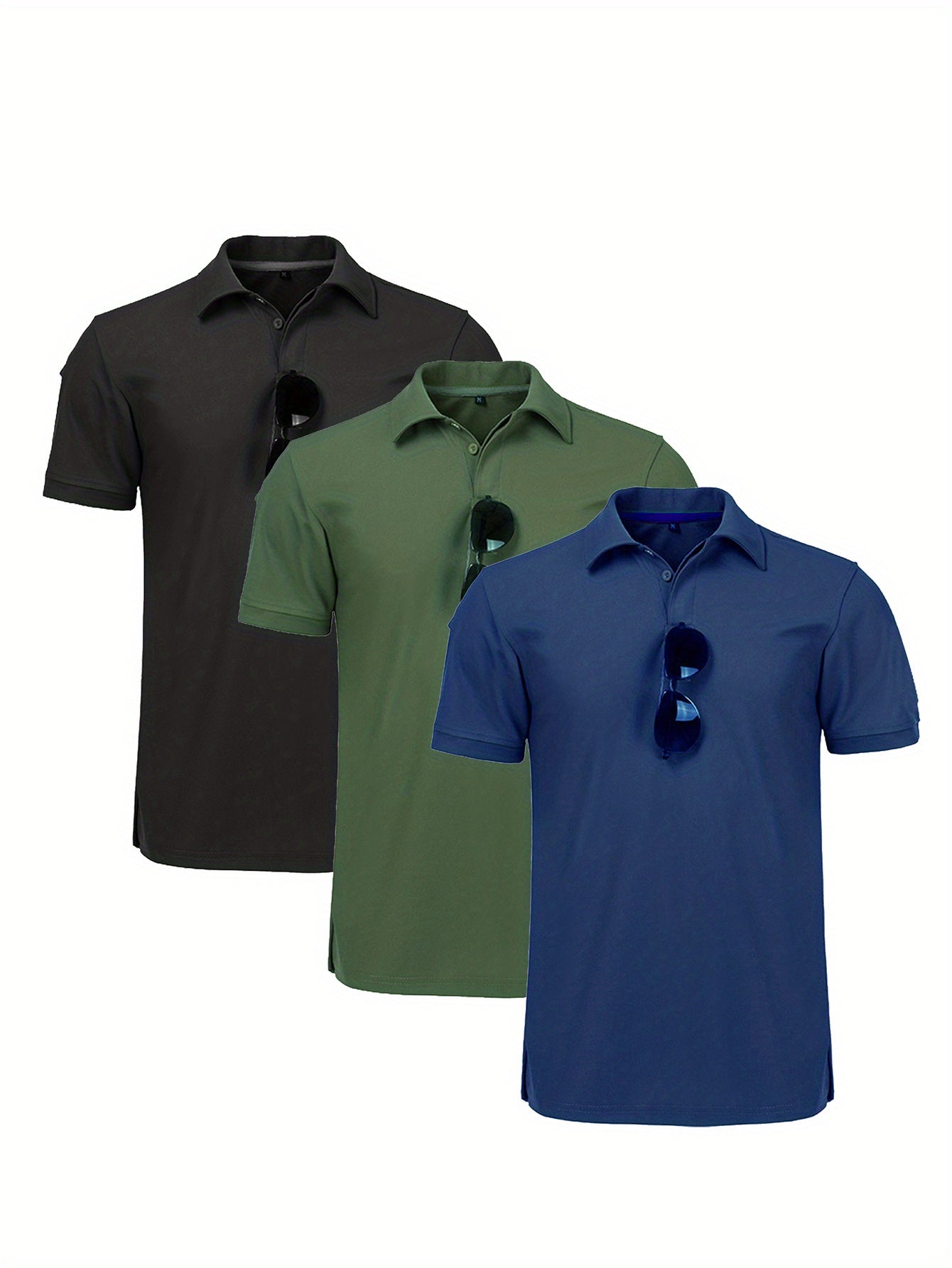 3 Pcs Men's Polo Shirts Quick-Dry Cool Short Sleeve.