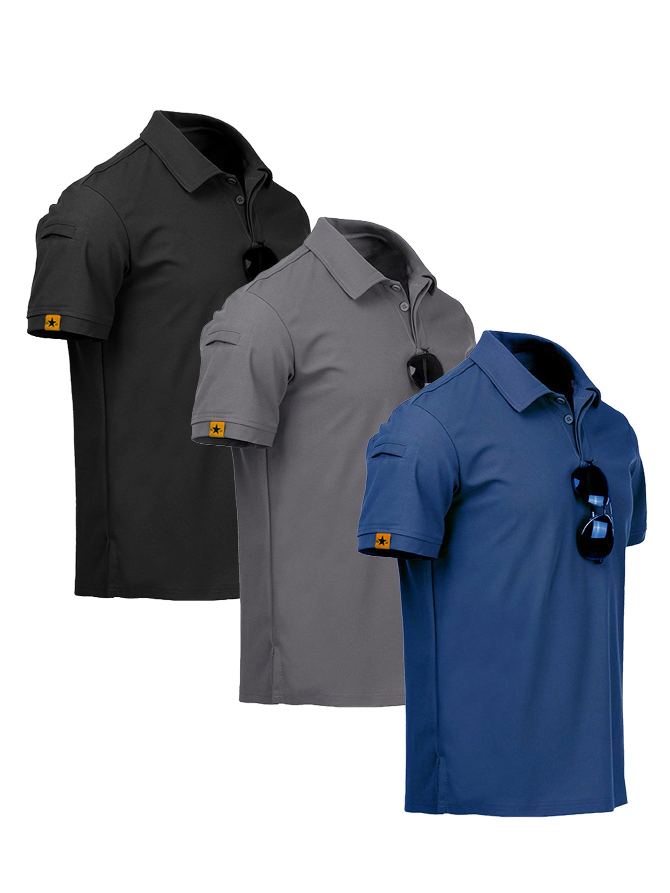 3 Pcs Men's Polo Shirts Quick-Dry Cool Short Sleeve.
