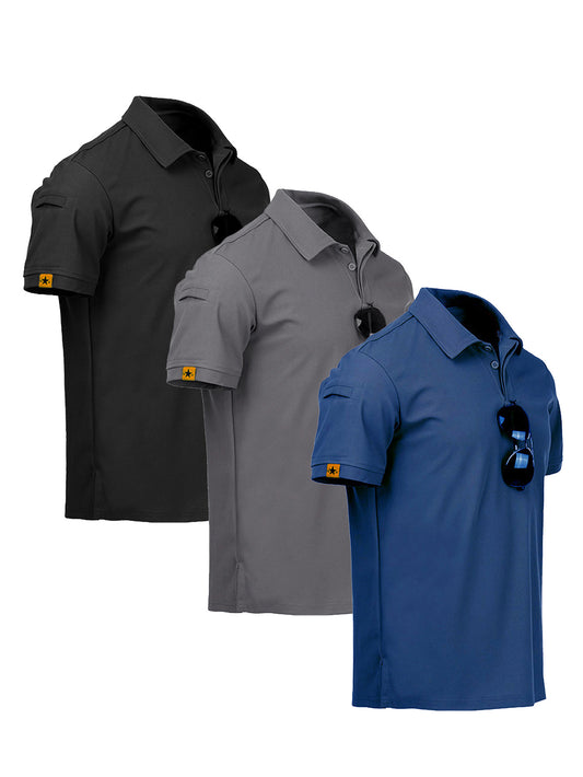 3 Pcs Men's Polo Shirts Quick-Dry Cool Short Sleeve.
