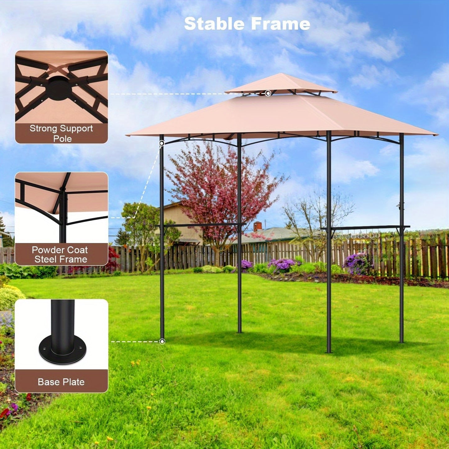 8x5FT Outdoor Patio Barbecue Gazebo Shelter with 2 LED Lights,
