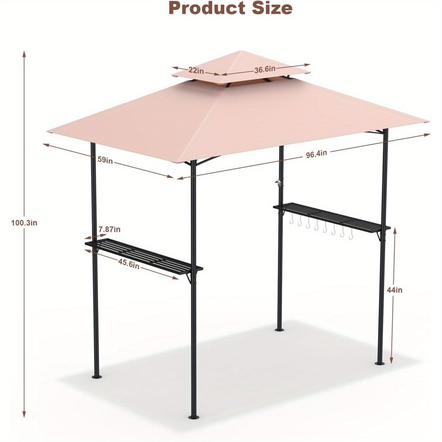 8x5FT Outdoor Patio Barbecue Gazebo Shelter with 2 LED Lights,