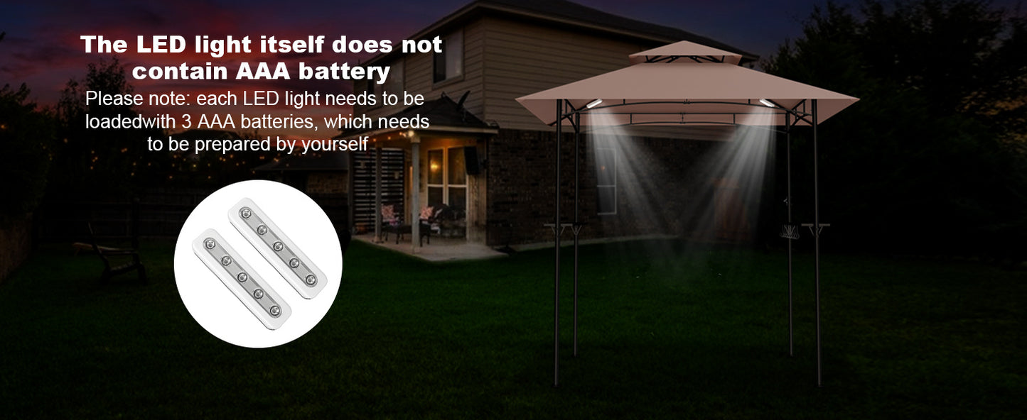 8x5FT Outdoor Patio Barbecue Gazebo Shelter with 2 LED Lights,