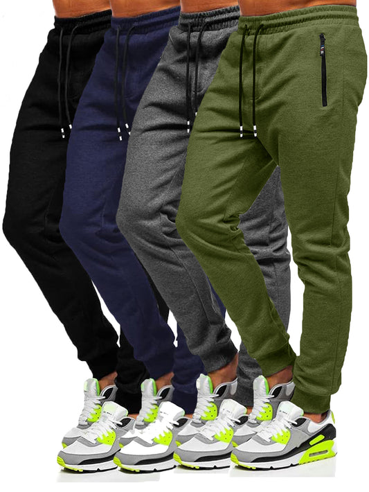 4pcs Men's Slim Fit Jogging Sweatpants w/ Zippered Pockets,