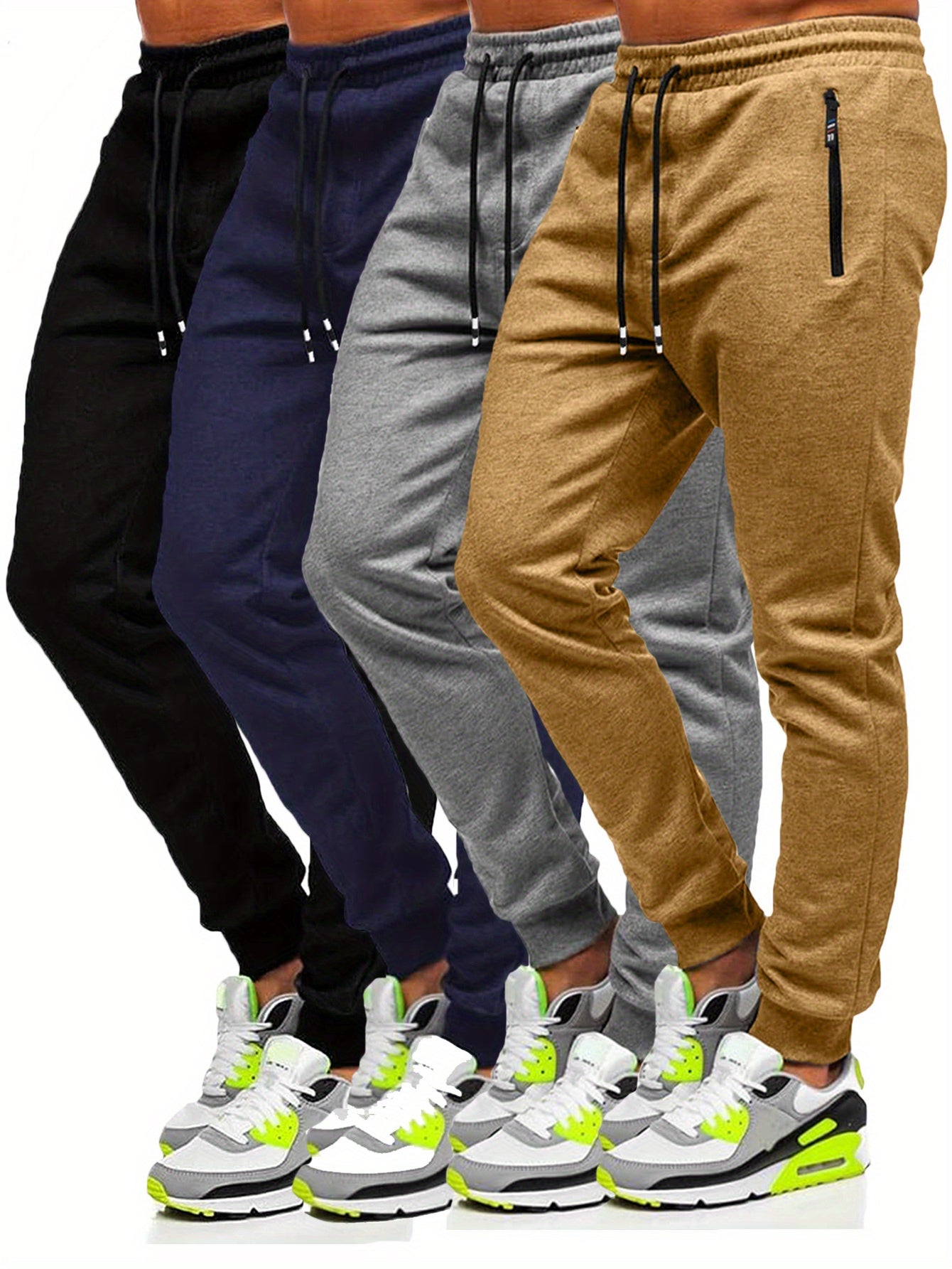 4pcs Men's Slim Fit Jogging Sweatpants w/ Zippered Pockets,