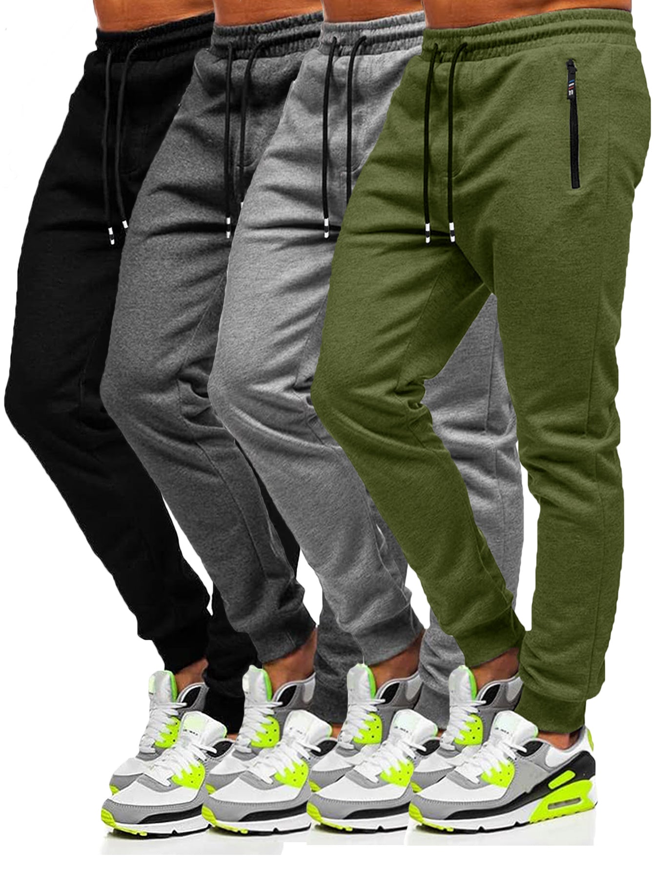 4pcs Men's Slim Fit Jogging Sweatpants w/ Zippered Pockets,