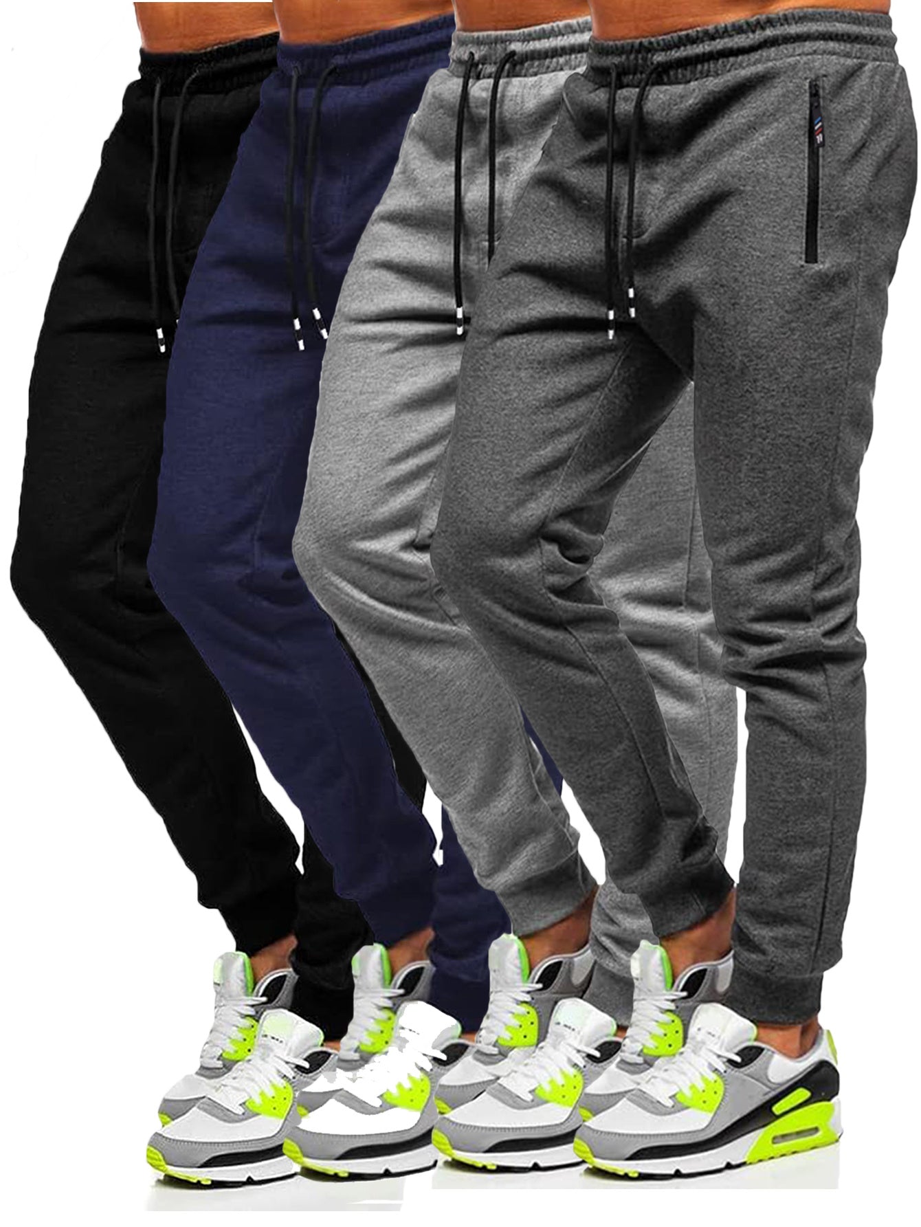 4pcs Men's Slim Fit Jogging Sweatpants w/ Zippered Pockets,