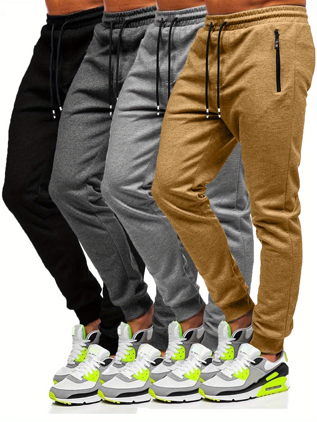 4pcs Men's Slim Fit Jogging Sweatpants w/ Zippered Pockets,