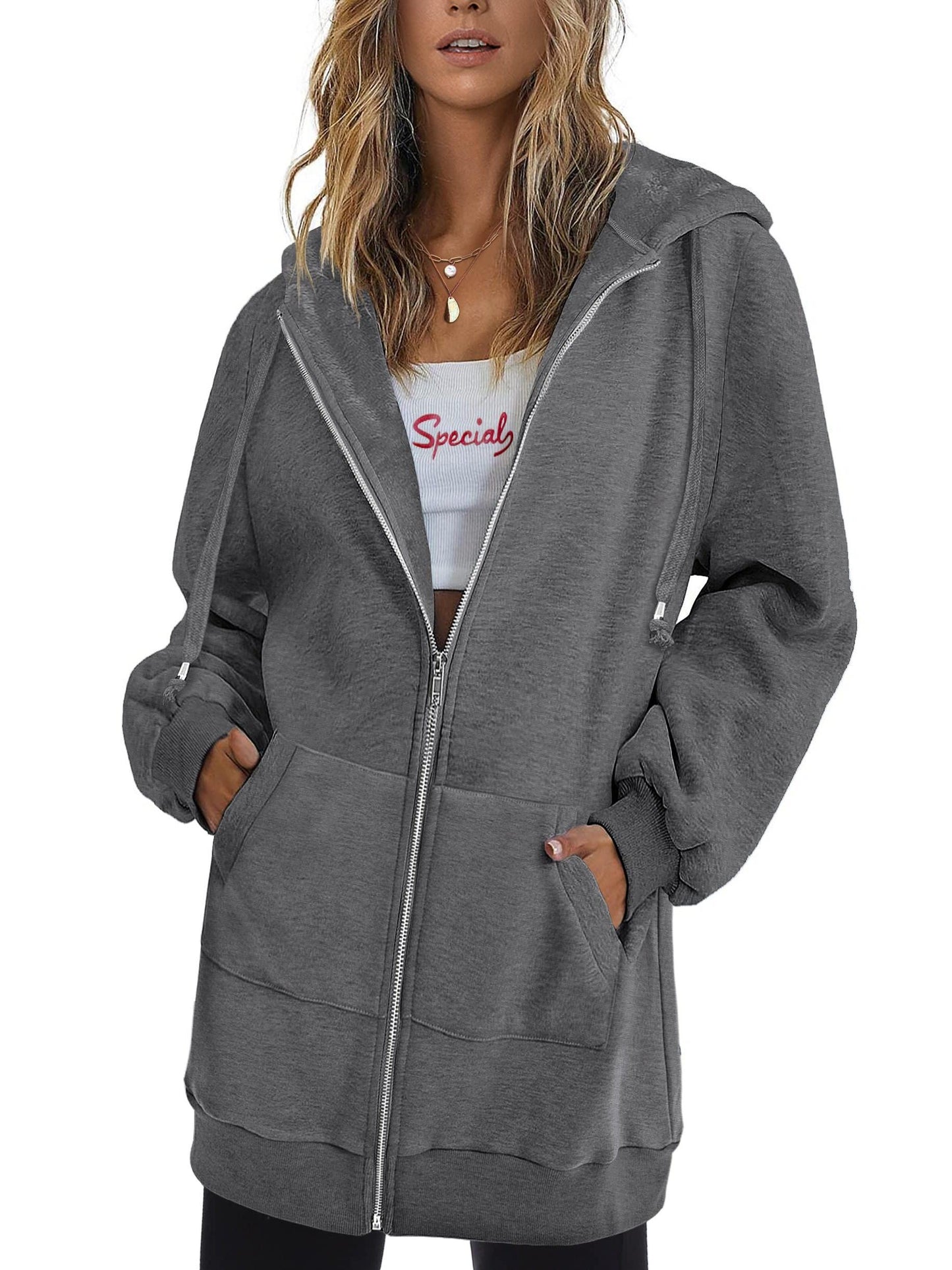 Long Sleeve Lightweight Fleece Zip Up Hoodies For Women
