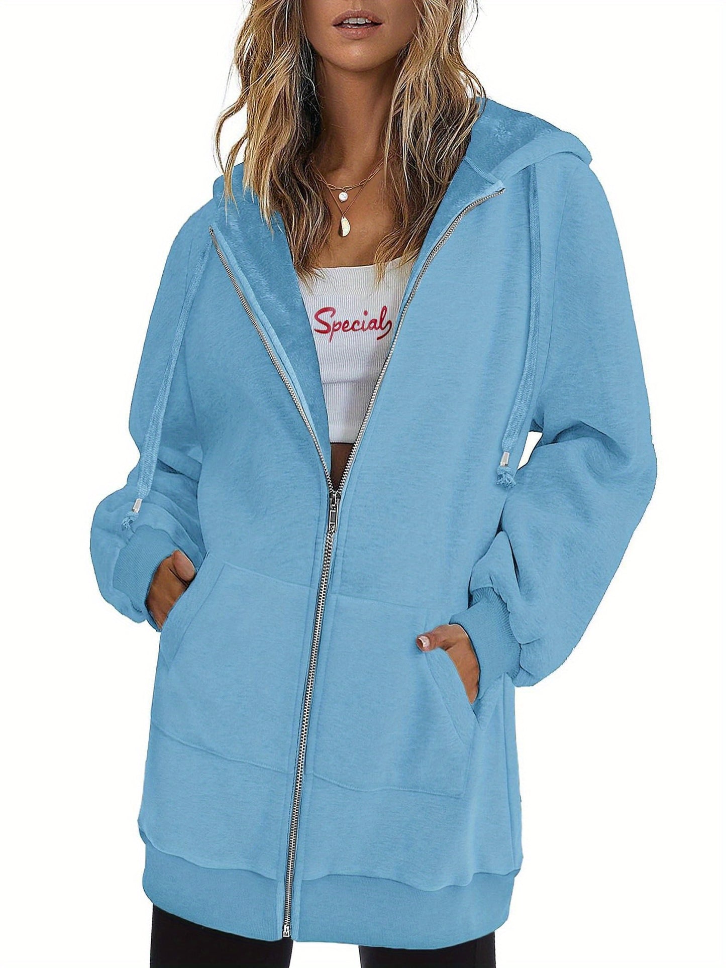 Long Sleeve Lightweight Fleece Zip Up Hoodies For Women