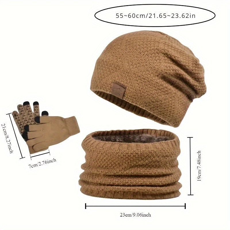 Men's outdoor 3 piece winter hat, gloves, scarf.