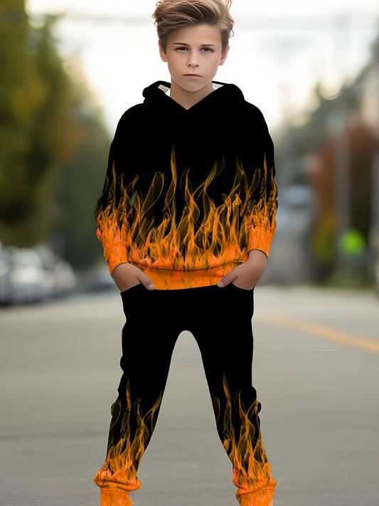 Boys Orange Flame Hoodie and Pants Set
