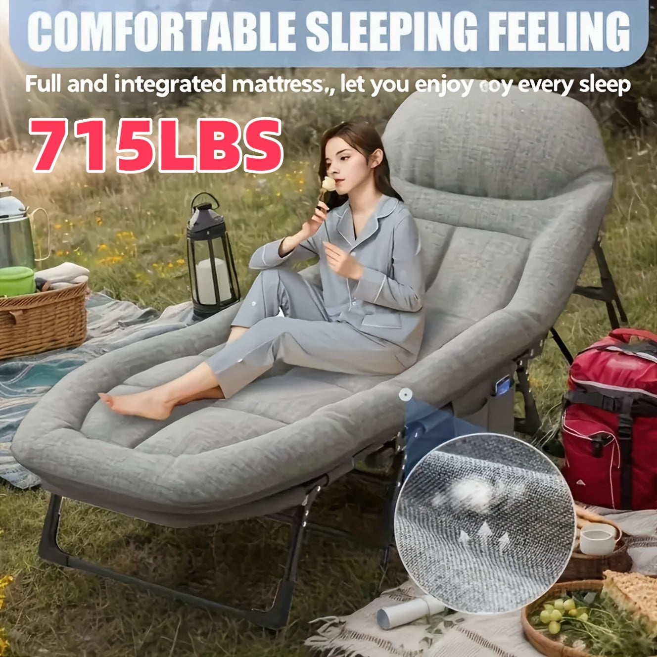 Only Outdoor 720 Lbs. Portable Folding Camping Bed with Comfortable Mattress And Pillows