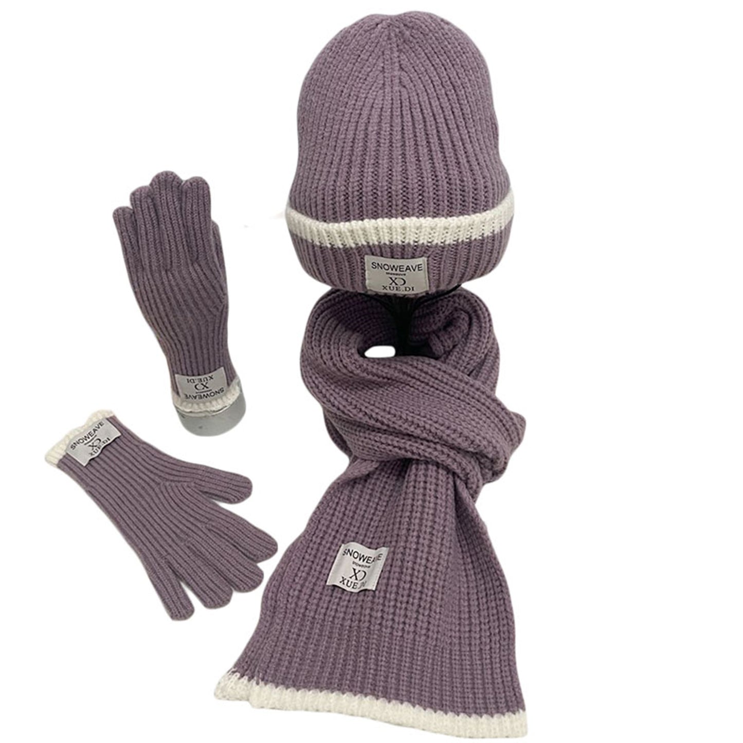 3pcs Winter Set for Men & Women: Thick Knit Beanie, Scarf & Gloves