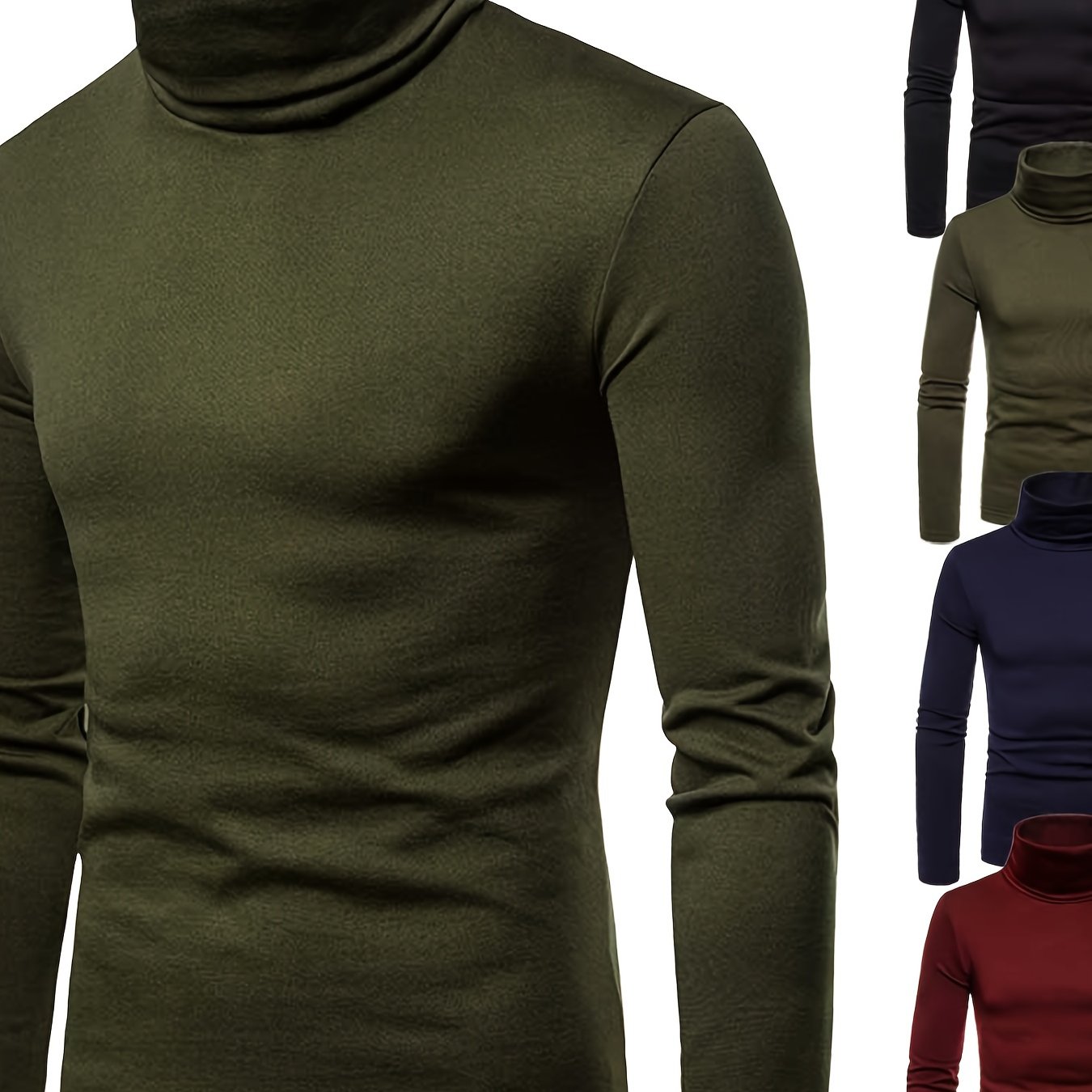 Men Thermal Pullover, Turtleneck Slim Fit Stretch T-shirt.