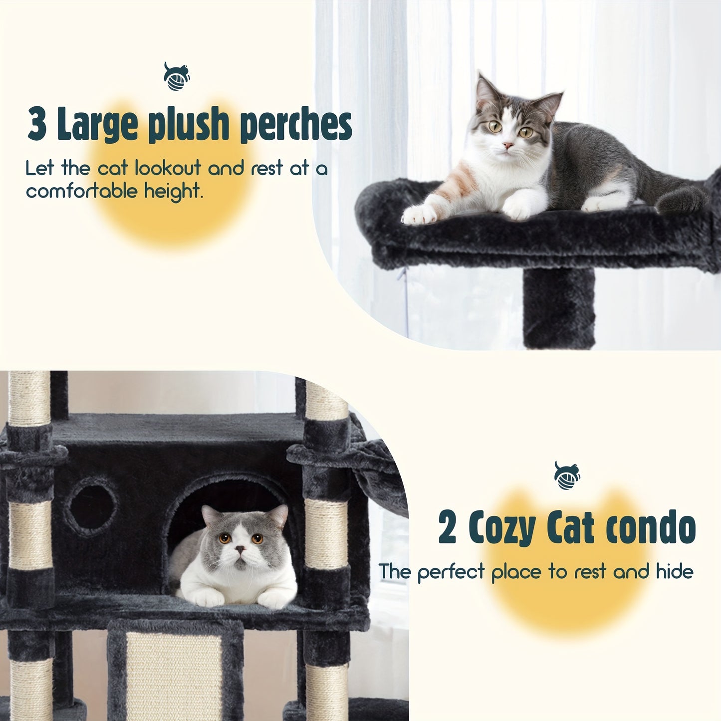 68-Inch Multi-Level Cat Tree Tower for Large Cats