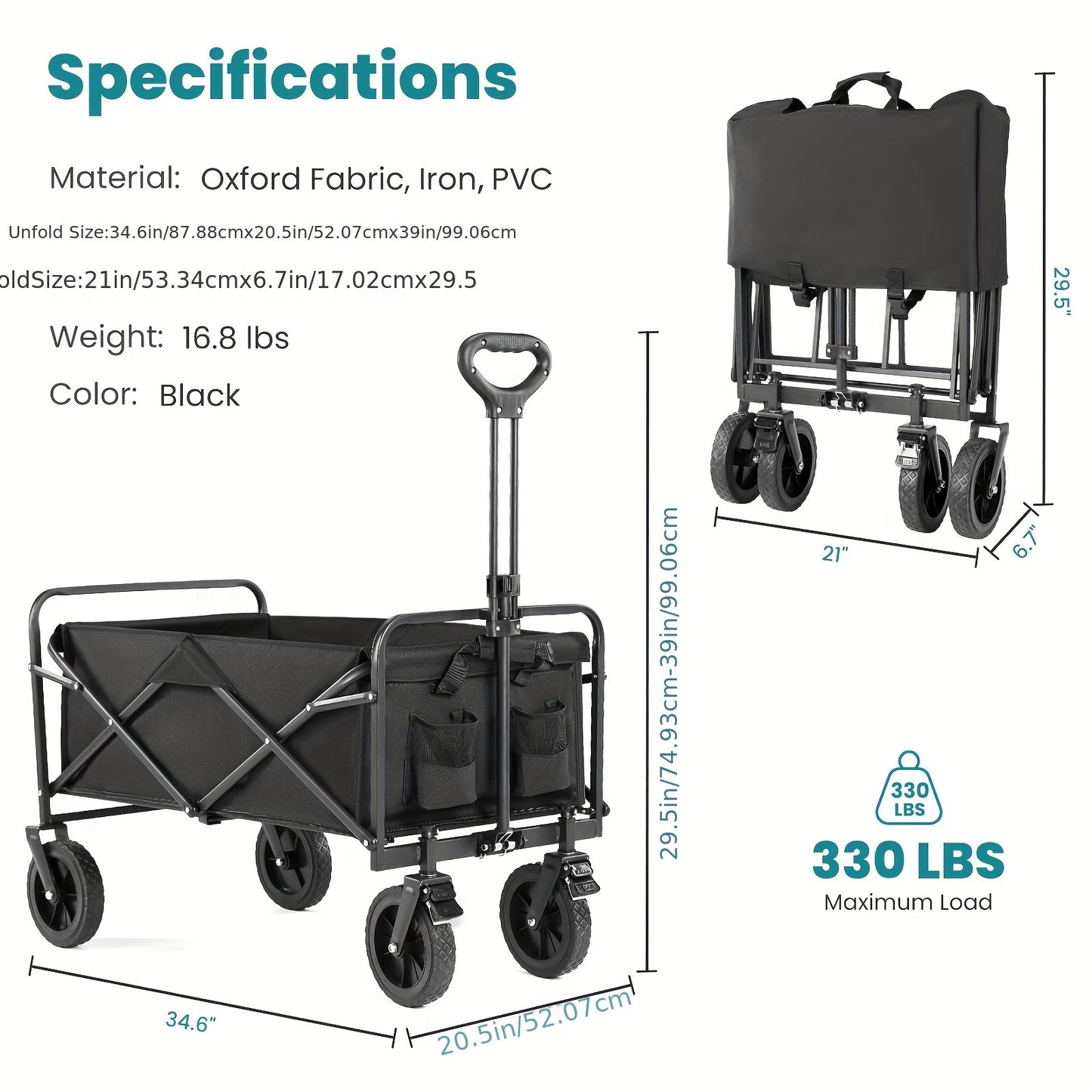Foldable Wagon Cart, Big All-Terrain Wheels,